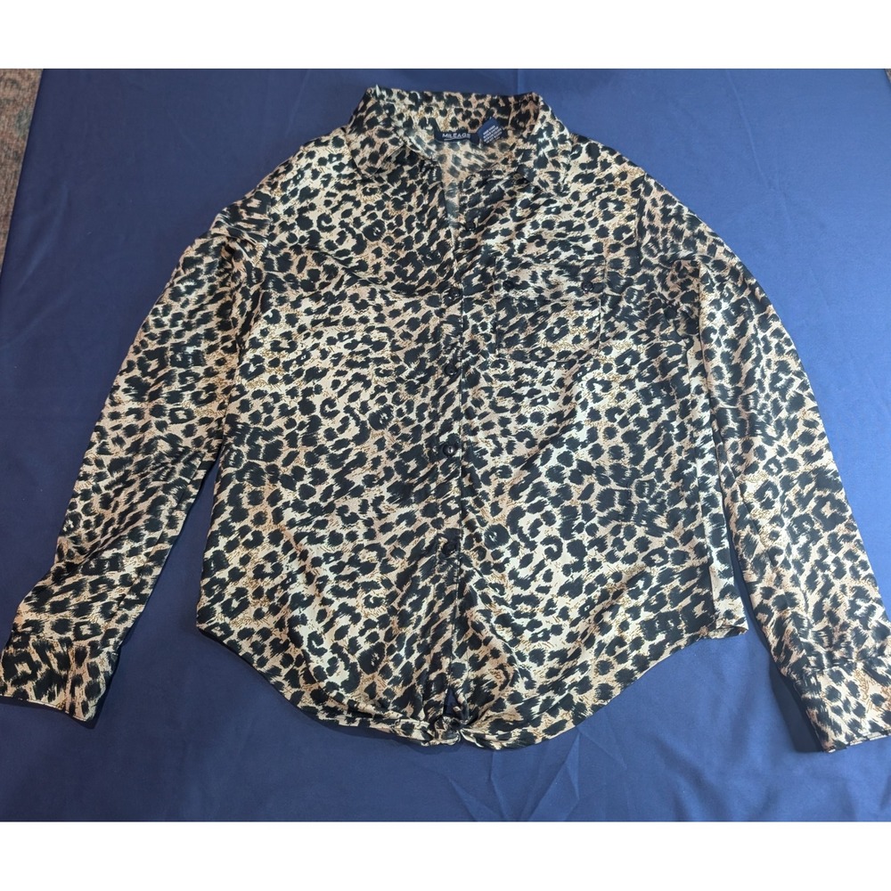 Mileage Animal Print Blouse‎ Button Down Tie Front Shirt Top Small